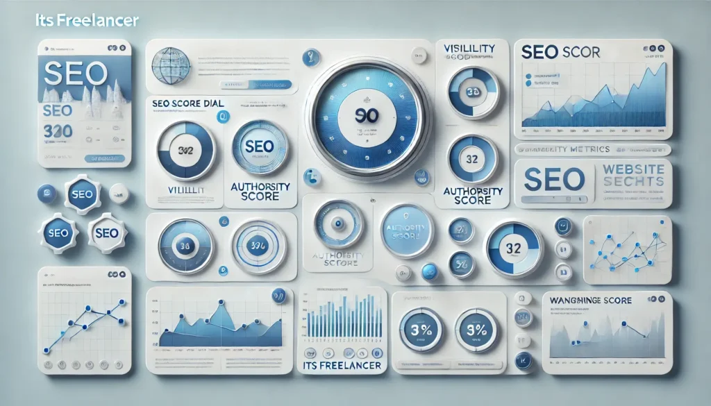 Minimalist SEO dashboard showing metrics and analytics illustrating what is a good SEO score.