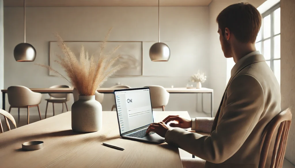 How to evaluate a digital marketing agency shown through a professional working on a laptop in a clean, minimalist office environment