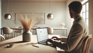 How to evaluate a digital marketing agency shown through a professional working on a laptop in a clean, minimalist office environment